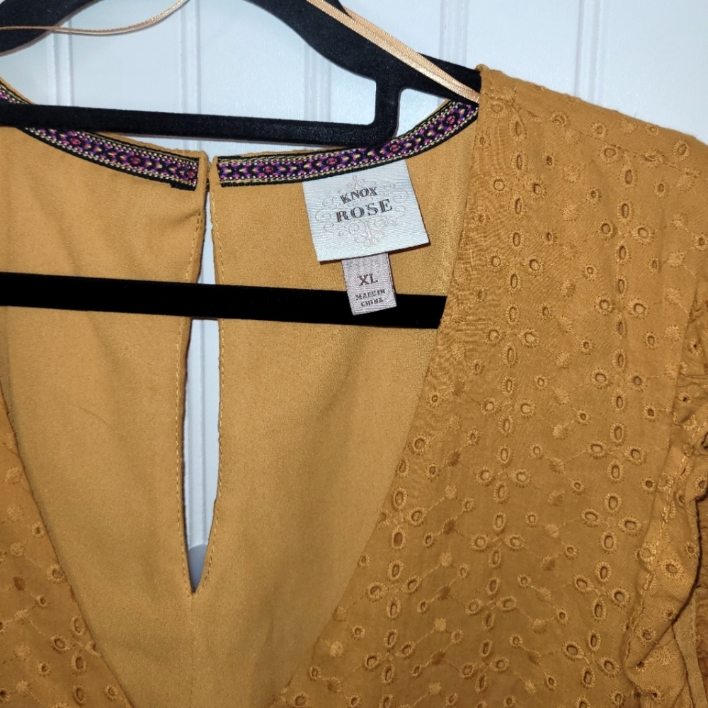 Final Price! Knox Rose Golden Yellow Sleeveless Breezy Cotton Eyelet Dress Sz XL - Picture 4 of 6